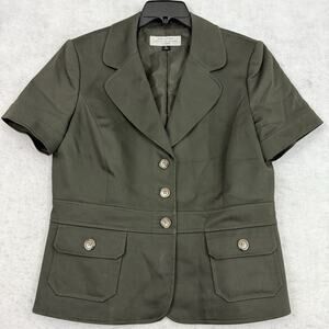 Tahari Arthur S Levine Jacket Womens 12 Green Short Sleeves Lined Pockets